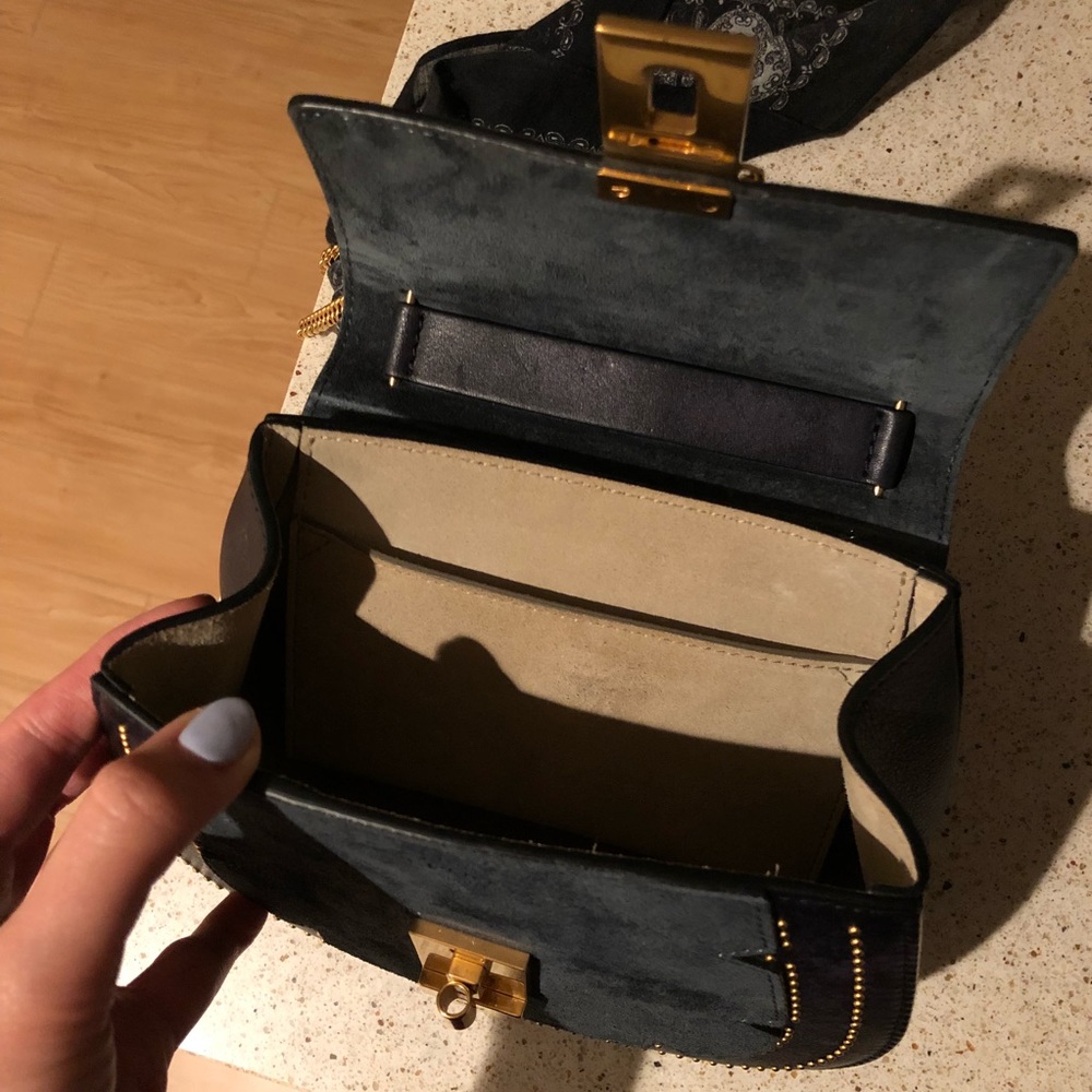 CHLOÉ Full Moon Blue Suede Gold Chain Studded Faye Drew Crossbody Shoulder Bag - Picture 6 of 8